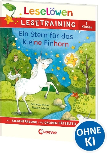 Buchcover und Innenansicht für das Buch: Leselöwen Lesetraining 1. Klasse - Ein Stern für das kleine Einhorn