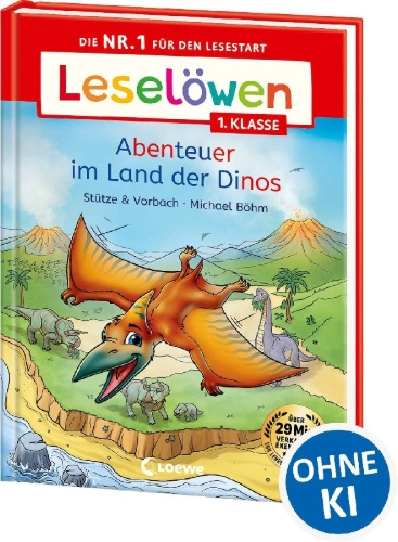 Buchcover und Innenansicht für das Buch: Leselöwen 1. Klasse - Abenteuer im Land der Dinos