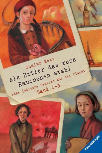 Buchcover und Innenansicht für das Buch: When Hitler Stole Pink Rabbit (Als Hitler das rosa Kaninchen stahl), The other way round (Warten bis der Frieden kommt), A Small person for away (Eine Art Familientreffen)