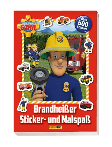 Buchcover und Innenansicht für das Buch: Feuerwehrmann Sam: Brandheißer Sticker- und Malspaß