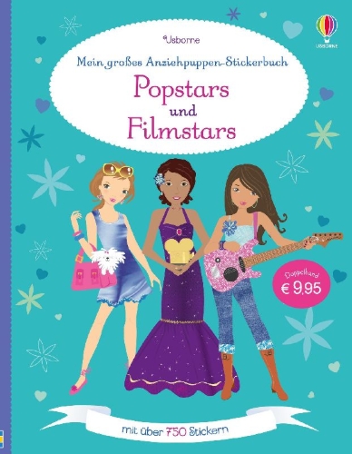 Buchcover und Innenansicht für das Buch: Mein großes Anziehpuppen-Stickerbuch: Popstars und Filmstars