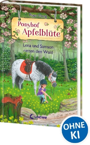 Buchcover und Innenansicht für das Buch: Ponyhof Apfelblüte (Band 22) - Lena und Samson retten den Wald