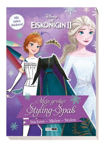 Buchcover und Innenansicht für das Buch: Disney Die Eiskönigin 2: Mein großer Styling-Spaß: Stickern, Malen, Stylen