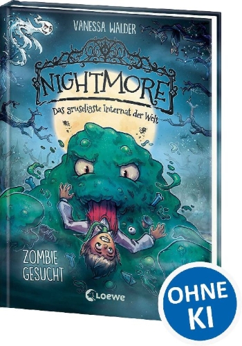 Buchcover und Innenansicht für das Buch: Nightmore - Das gruseligste Internat der Welt (Band 2) - Zombie gesucht