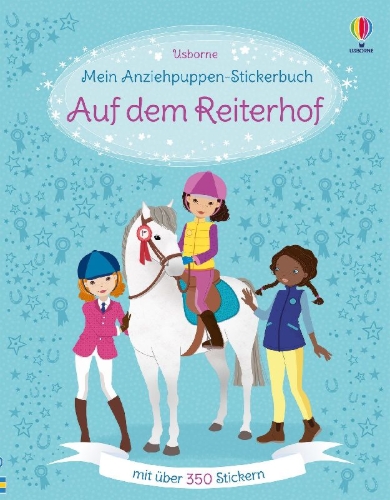 Buchcover und Innenansicht für das Buch: Mein Anziehpuppen-Stickerbuch: Auf dem Reiterhof