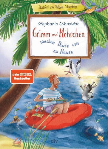 Buchcover und Innenansicht für das Buch: Grimm und Möhrchen machen Pause von zu Hause