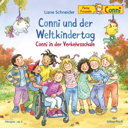 Buchcover und Innenansicht für das Buch: Conni und der Weltkindertag / Conni in der Verkehrsschule (Meine Freundin Conni - ab 3)