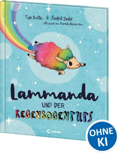 Buchcover und Innenansicht für das Buch: Lammande und der Regenpogenpups (AT)