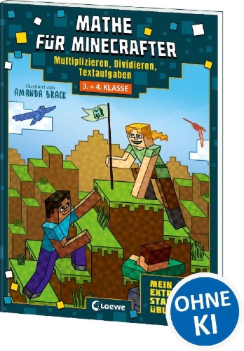 Buchcover und Innenansicht für das Buch: Mathe für Minecrafter - Mein extrastarkes Übungsbuch