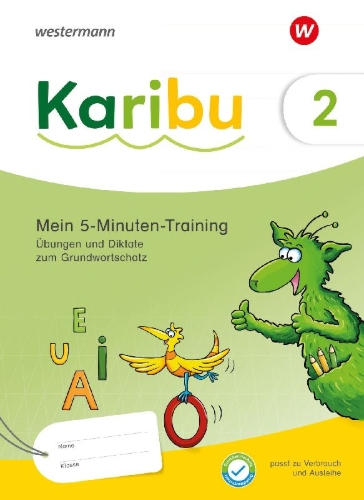 Buchcover und Innenansicht für das Buch: Karibu 2. Mein 5-Minuten-Training: Übungen und Diktate zum Grundwortschatz