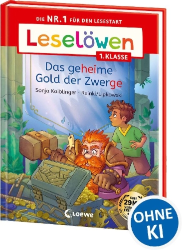 Buchcover und Innenansicht für das Buch: Leselöwen 1. Klasse - Das geheime Gold der Zwerge