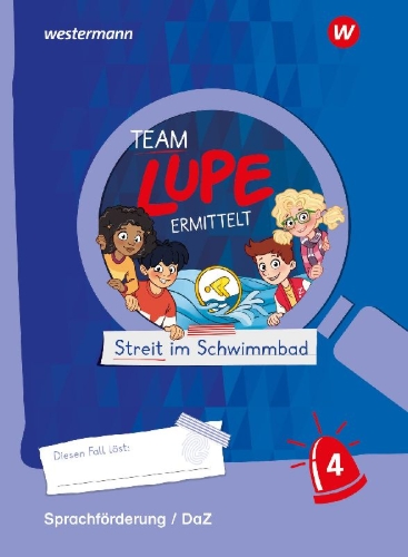 Buchcover und Innenansicht für das Buch: TEAM LUPE ERMITTELT - Übungshefte. Sprachförderung 4