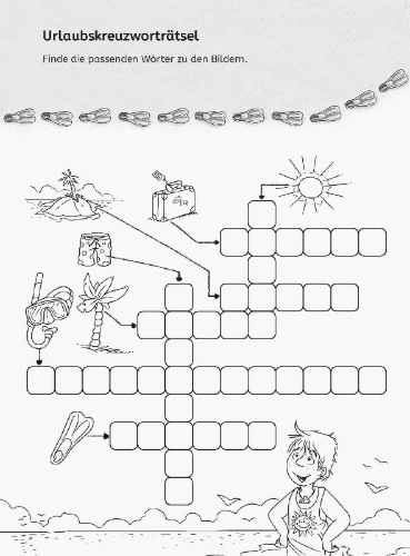 Buchcover und Innenansicht für das Buch: Ravensburger Mein kunterbunter Ferien-Rätselblock - Rätselspaß im Urlaub, auf Reisen oder Zuhause - Ferien Unterhaltung für Kinder von 7 bis 9 Jahren