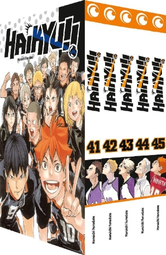 Buchcover und Innenansicht für das Buch: Haikyu!! Sammelbox 5 - Band 41-45 im Schuber