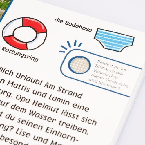 Buchcover und Innenansicht für das Buch: Hör mal (Soundbuch): Wimmelbuch: Wir machen Urlaub