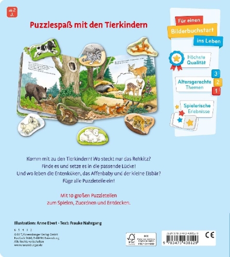 Buchcover und Innenansicht für das Buch: Mein großes Puzzle-Spielbuch: Tierkinder