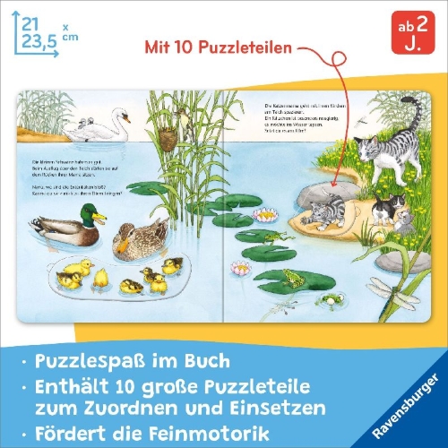 Buchcover und Innenansicht für das Buch: Mein großes Puzzle-Spielbuch: Tierkinder