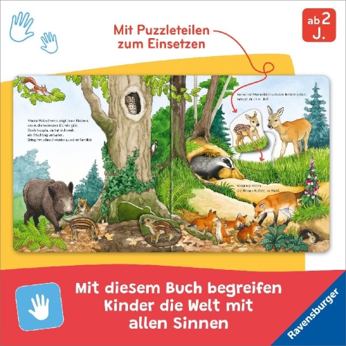 Buchcover und Innenansicht für das Buch: Mein großes Puzzle-Spielbuch: Tierkinder