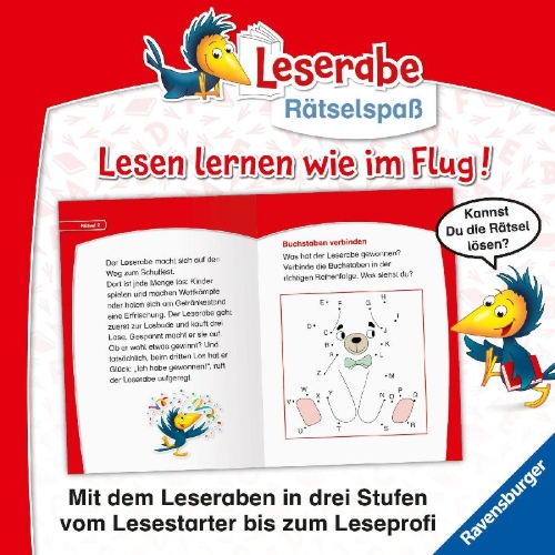 Buchcover und Innenansicht für das Buch: Leserabe - Rätselspaß - Krimirätsel zum Lesenlernen, 1. Lesestufe