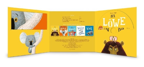 Buchcover und Innenansicht für das Buch: "Der Löwe in dir" und "Trau dich, Koalabär" (Audio-CD)