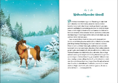 Buchcover und Innenansicht für das Buch: Glöckchen, das Weihnachtspony - Ein magisches Winterwunder