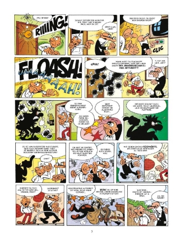 Buchcover und Innenansicht für das Buch: Mortadelo y Filemon: Los inventos del profesor bacterio