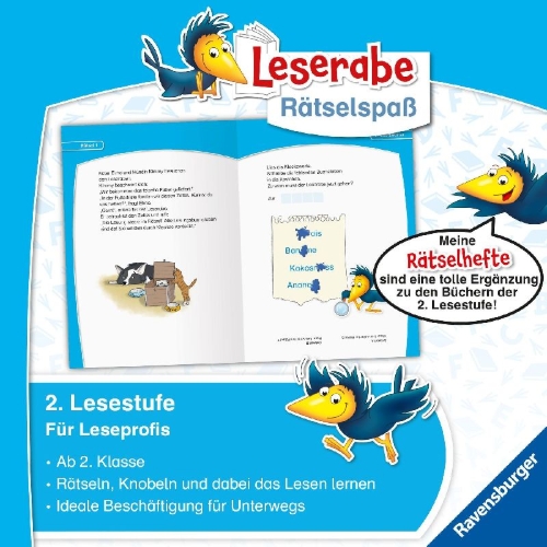 Buchcover und Innenansicht für das Buch: Leserabe - Rätselspaß - Krimirätsel zum Lesenlernen, 2. Lesestufe