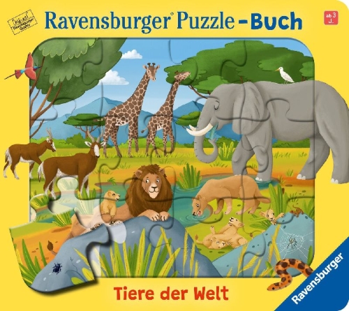 Buchcover und Innenansicht für das Buch: Ravensburger® Puzzle-Buch: Tiere der Welt