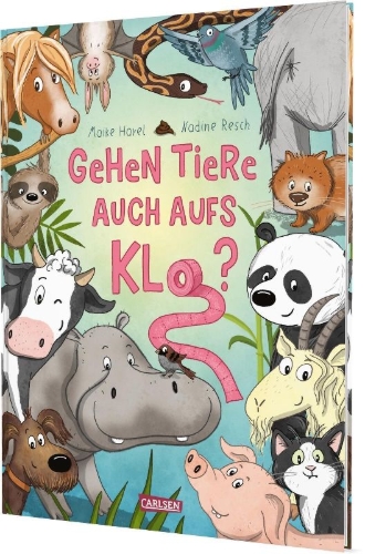 Buchcover und Innenansicht für das Buch: Gehen Tiere auch aufs Klo?