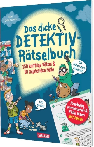 Buchcover und Innenansicht für das Buch: Das dicke Detektiv-Rätselbuch