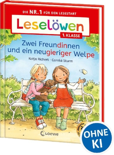 Buchcover und Innenansicht für das Buch: Leselöwen 1. Klasse - Zwei Freundinnen und ein neugieriger Welpe