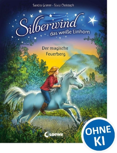 Buchcover und Innenansicht für das Buch: Silberwind, das weiße Einhorn - Der magische Feuerberg