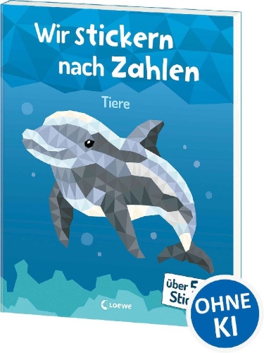 Buchcover und Innenansicht für das Buch: Wir stickern nach Zahlen - Tiere