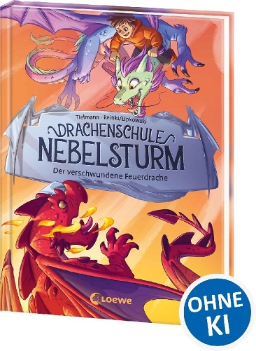 Buchcover und Innenansicht für das Buch: Drachenschule Nebelsturm (Band 2) - Der verschwundene Feuerdrache