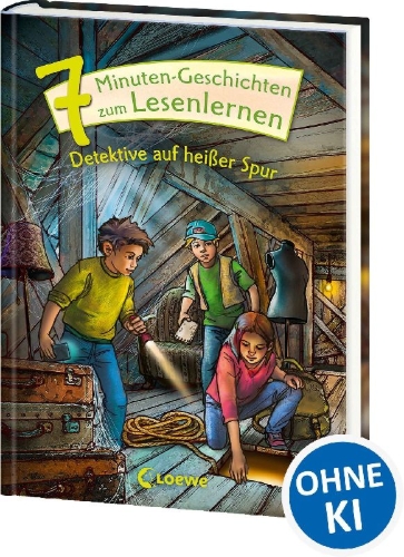 Buchcover und Innenansicht für das Buch: 7-Minuten-Geschichten zum Lesenlernen - Detektive auf heißer Spur
