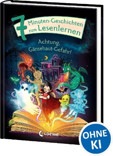 Buchcover und Innenansicht für das Buch: Leselöwen - Das Original - 7-Minuten-Geschichten zum Lesenlernen - Achtung, Gänsehaut-Gefahr!
