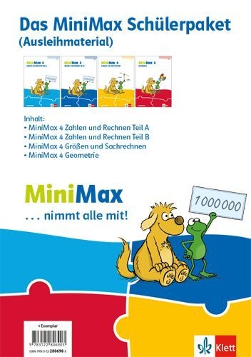 Buchcover und Innenansicht für das Buch: MiniMax 4.Paket für Lernende (4 Themenhefte: Zahlen und Rechnen A, Zahlen und Rechnen B, Größen und Sachrechnen, Geometrie) - Ausleihmaterial Klasse 4
