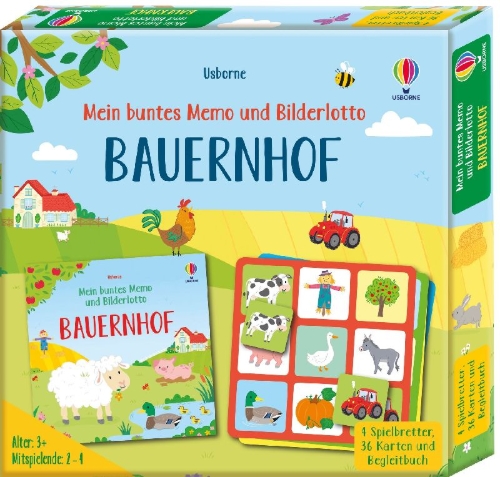 Buchcover und Innenansicht für das Buch: Mein buntes Memo und Bilderlotto: Bauernhof
