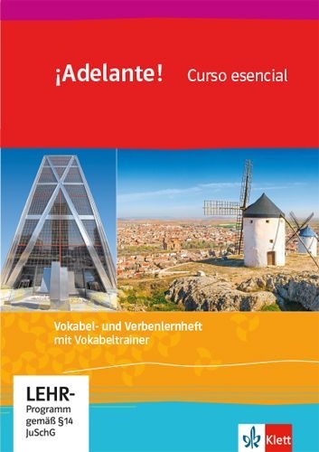 Buchcover und Innenansicht für das Buch: ¡Adelante! Curso esencial. Vokabel- und Verbenlernheft 1. Lernjahr