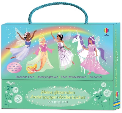 Buchcover und Innenansicht für das Buch: Meine glitzernden Anziehpuppen-Stickerbücher mini