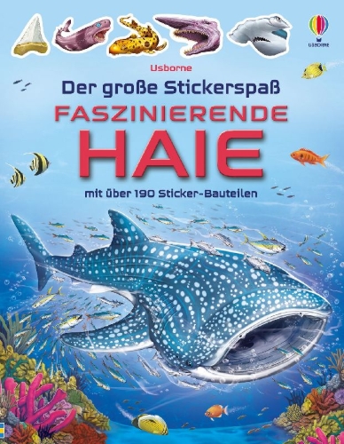 Buchcover und Innenansicht für das Buch: Der große Stickerspaß: Faszinierende Haie
