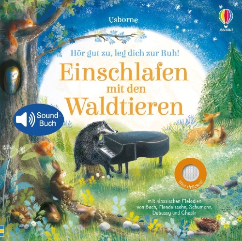 Buchcover und Innenansicht für das Buch: Hör gut zu, leg dich zur Ruh! Einschlafen mit den Waldtieren