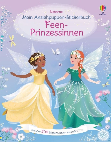 Buchcover und Innenansicht für das Buch: Mein Anziehpuppen-Stickerbuch: Feen-Prinzessinnen