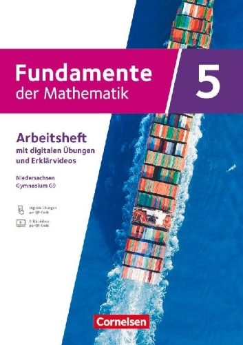 Buchcover und Innenansicht für das Buch: Fundamente der Mathematik 5. Schuljahr - Ausgabe Niedersachsen ab 2024 - Arbeitsheft mit Erklärfilmen und digitalen Übungen