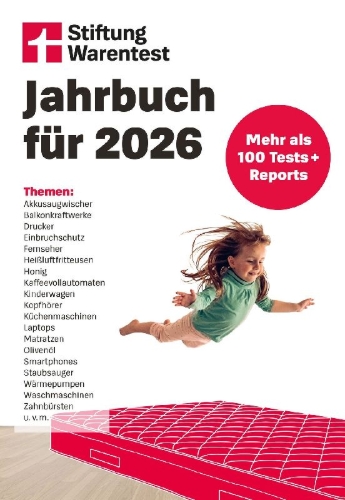 Buchcover und Innenansicht für das Buch: Stiftung Warentest Jahrbuch 2026