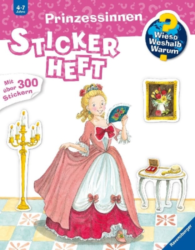 Buchcover und Innenansicht für das Buch: Wieso? Weshalb? Warum? Stickerheft:  Prinzessinnen