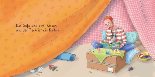 Buchcover und Innenansicht für das Buch: Grimm und Möhrchen bauen sich eine Höhle