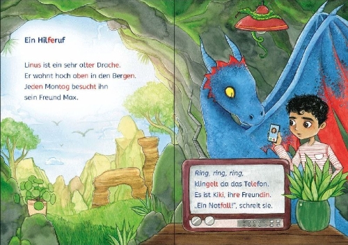 Buchcover und Innenansicht für das Buch: Leselöwen 1. Klasse - Notfall im Drachenpark