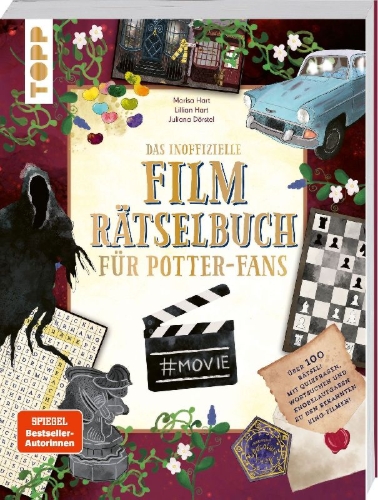 Buchcover und Innenansicht für das Buch: Das inoffizielle Film-Rätselbuch für Potter-Fans. Über 100 Rätsel, Quizfragen und Knobelaufgaben zu den Kino-Erfolgen
