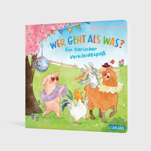 Buchcover und Innenansicht für das Buch: Wer geht als was? Ein tierischer Verkleidespaß!
